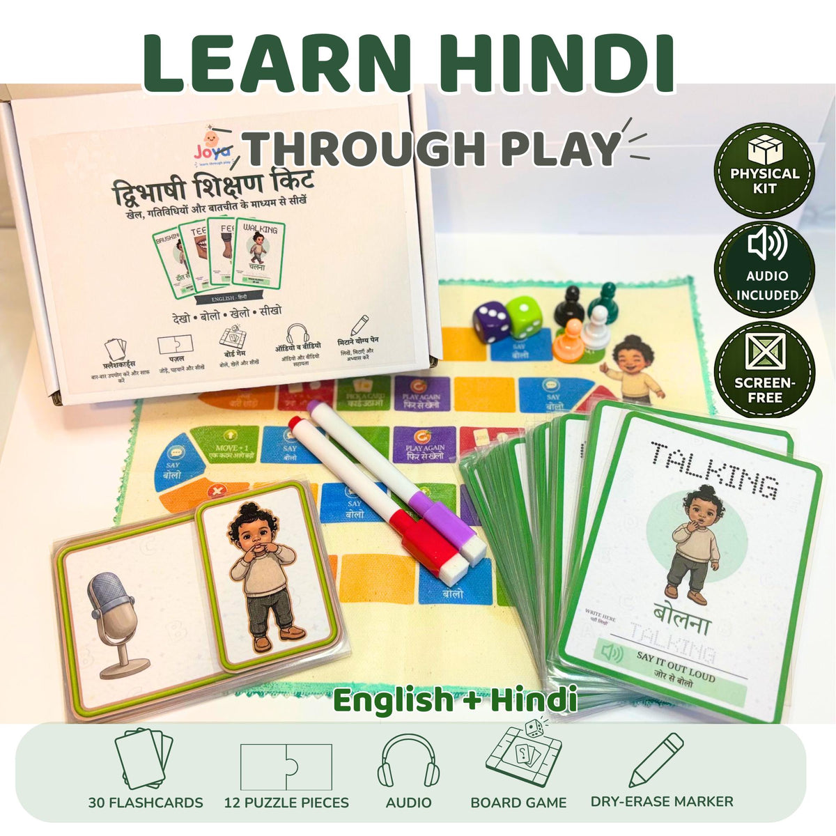 English-Hindi Learning Kit for Kids | Flashcards, Puzzles & Board Game