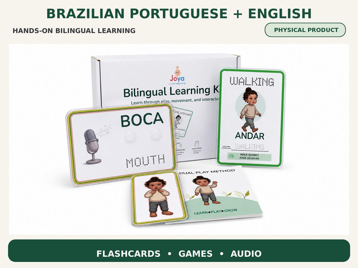 English-Brazilian Portuguese Flashcards & Games | Bilingual Family Kit